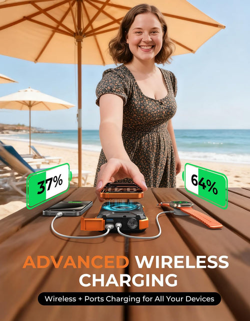 Load image into Gallery viewer, Solar Power Bank, 𝗣𝗗𝟭𝟴𝗪 𝐐𝐂𝟑.𝟎 Fast Charging 10W Wireless Charger 20000Mah Solar Powered Powerbank with Type C Input/Output, IPX5 Waterproof, Camping Flashlight, Compass, Carabiner
