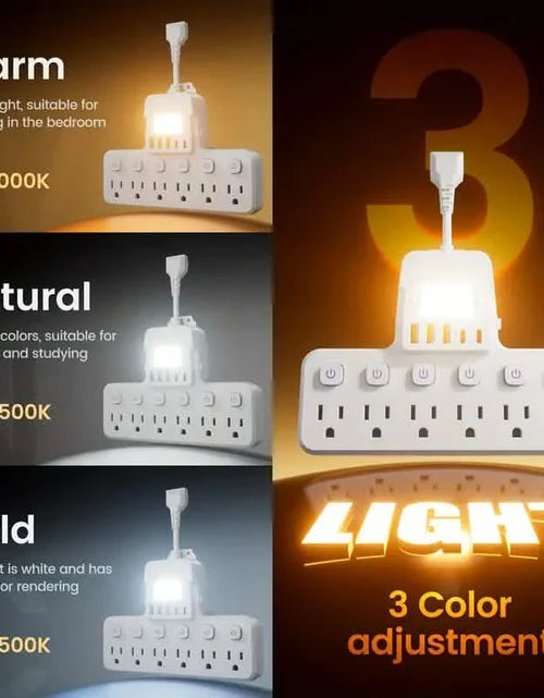 Load image into Gallery viewer, 12-in-1 Adjustable Desk Lamp Power Strip – 6 AC Outlets, 3 USB-A &amp; 2 Type-C Ports, Surge Protection
