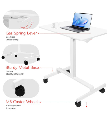 DeerRun® Adjustable Standing Desk - 31.5''L *18.9''W Large Rolling Laptop Desk for Treadmills
