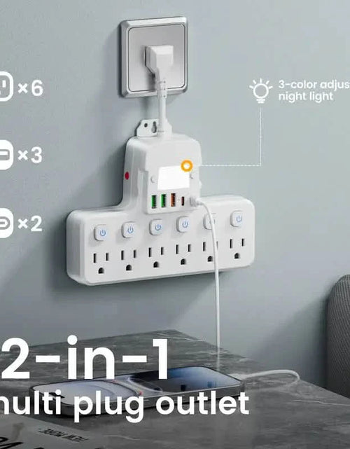Load image into Gallery viewer, 12-in-1 Adjustable Desk Lamp Power Strip – 6 AC Outlets, 3 USB-A &amp; 2 Type-C Ports, Surge Protection
