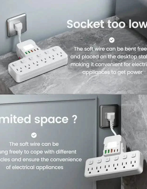 Load image into Gallery viewer, 12-in-1 Adjustable Desk Lamp Power Strip – 6 AC Outlets, 3 USB-A &amp; 2 Type-C Ports, Surge Protection
