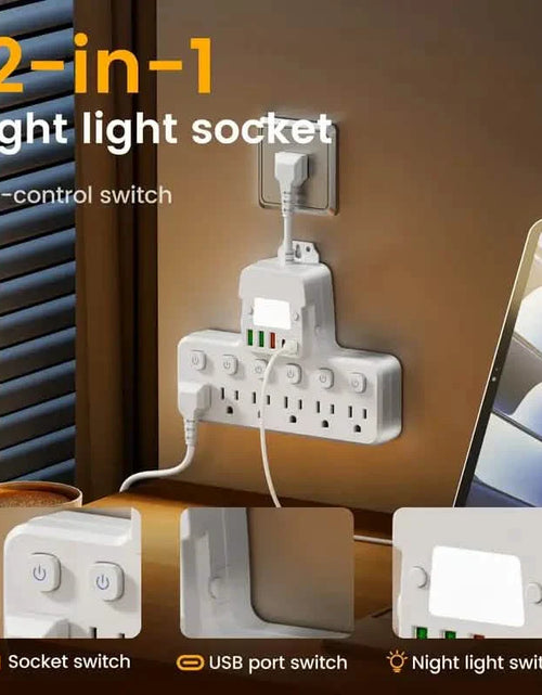 Load image into Gallery viewer, 12-in-1 Adjustable Desk Lamp Power Strip – 6 AC Outlets, 3 USB-A &amp; 2 Type-C Ports, Surge Protection
